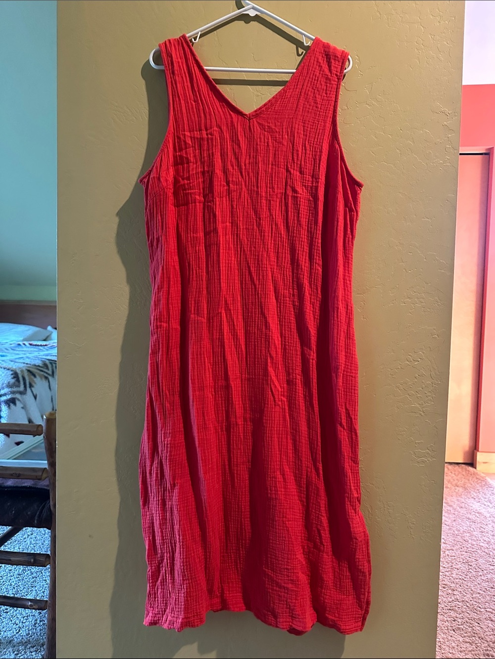 Briggs 100% cotton Sleeveless Red V-Neck Casual Dress